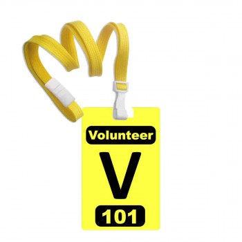 Numbered Yellow PVC 2 Panel Custom Badge with + Yellow 3/8" Break Away Lanyard- 10 Pcs Pack